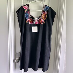 Umgee Black Dress with Red and Pink Embroidery